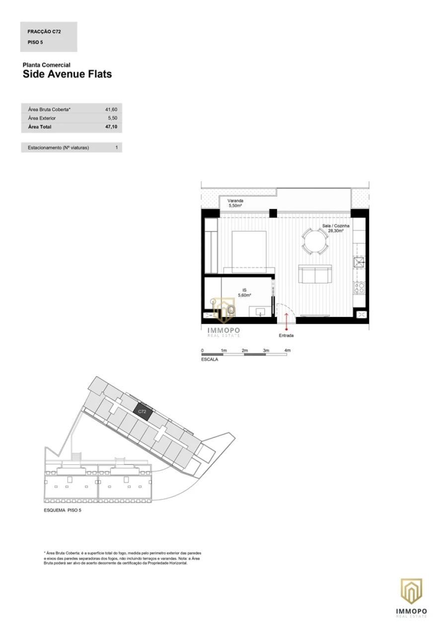 Apartamento T1 para Venda em Mafamude e Vilar do Paraíso Planta 1