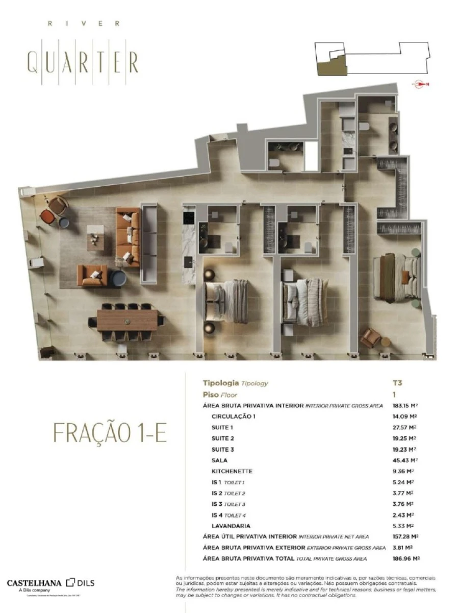 Apartamento T3 para Venda em Misericórdia Planta 1