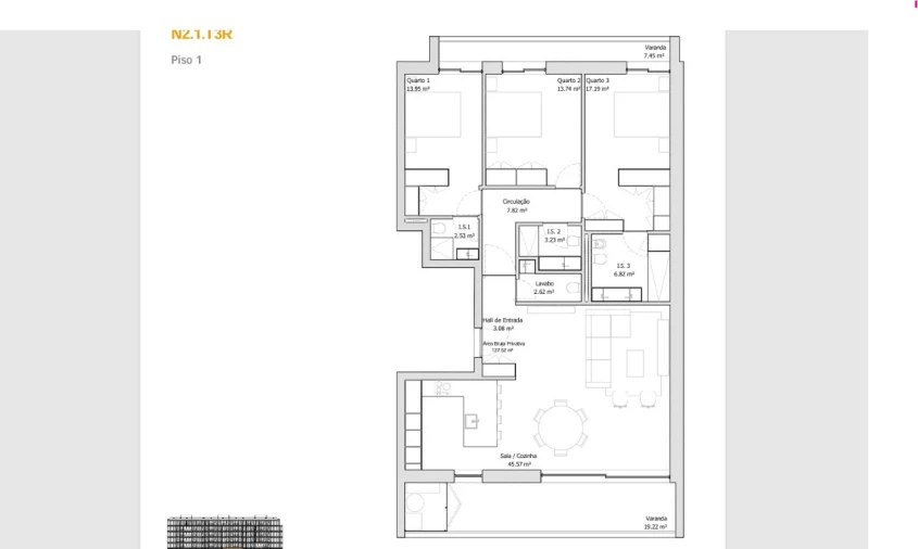 Apartamento T3 para Venda em Glória e Vera Cruz Planta 1