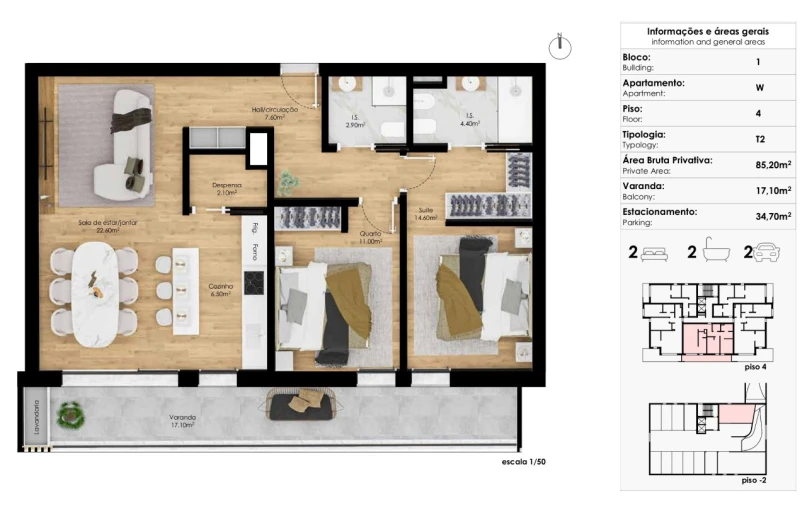 Apartamento T2 para Venda em Pombal Planta 1