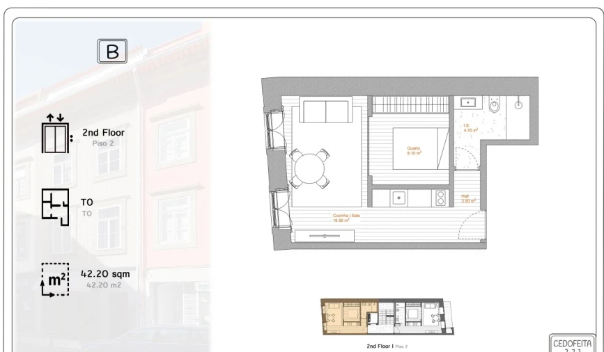 Apartamento T2 para Venda em Cedofeita, Santo Ildefonso, Sé, Miragaia, São Nicolau e Vitória Planta 1