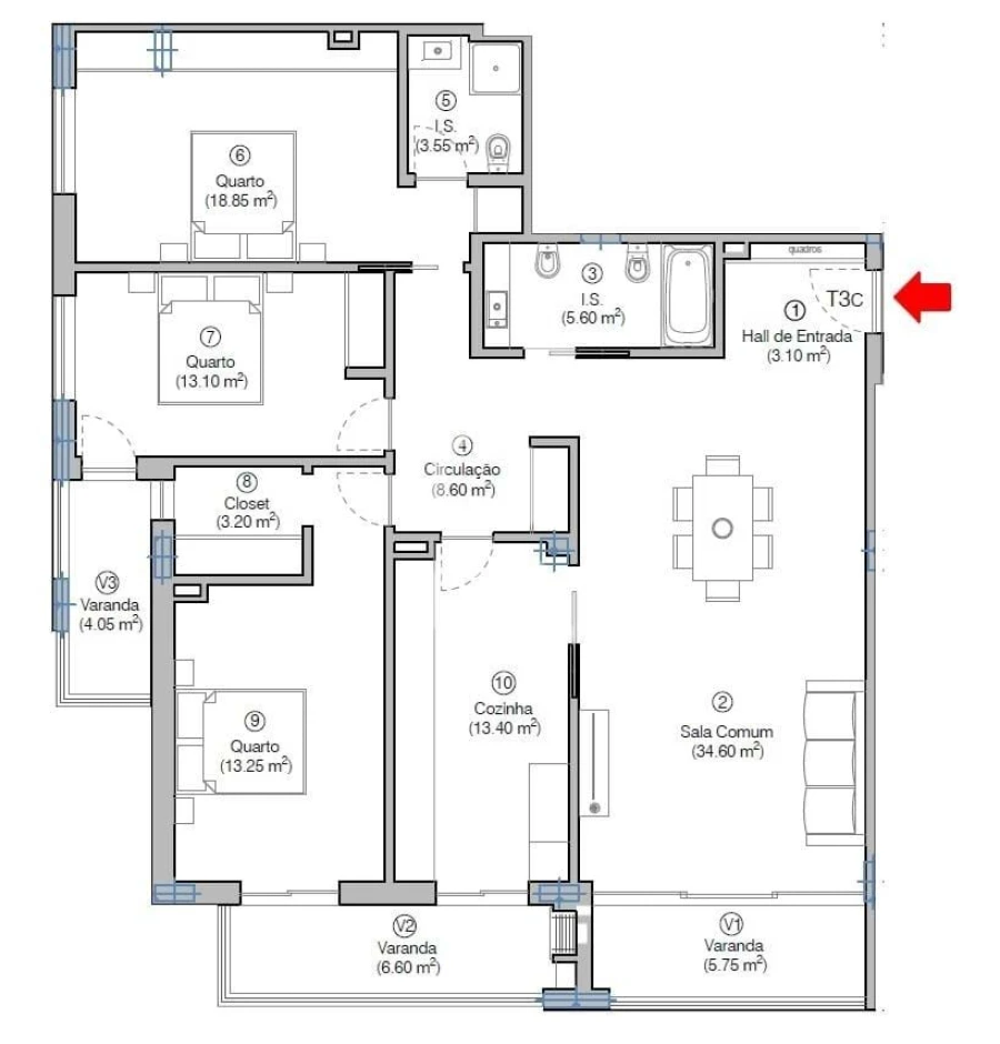 Apartamento T3 para Venda em Tavarede