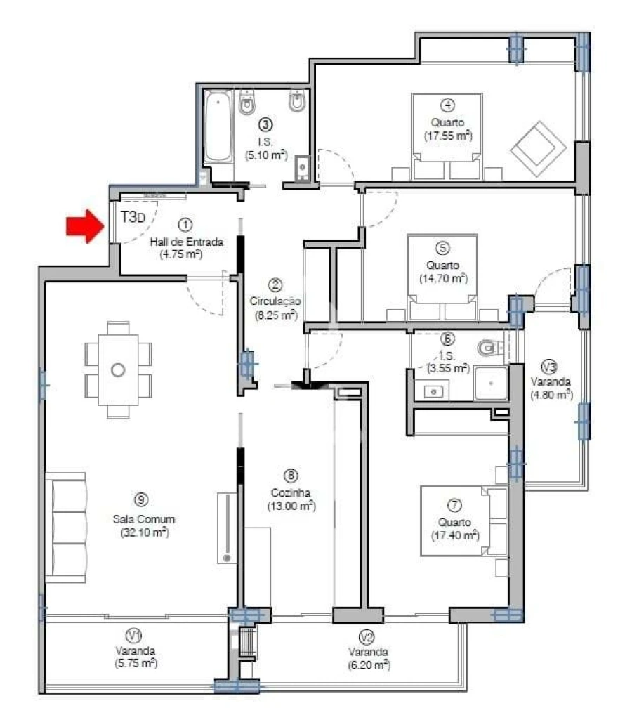 Apartamento T3 para Venda em Tavarede