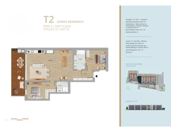 Apartamento T2 para Venda em Santa Luzia Planta 1