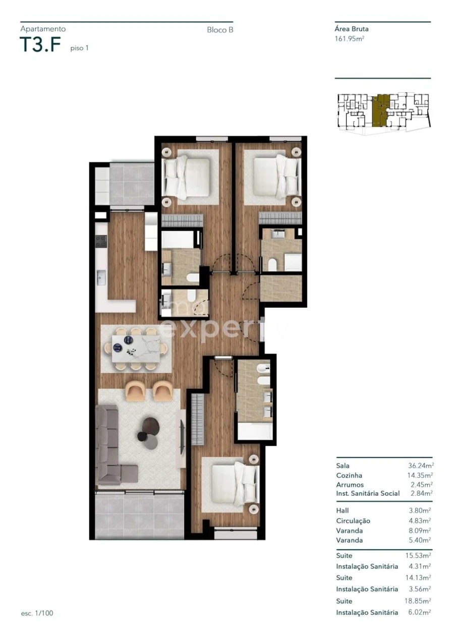 Apartamento T3 para Venda em Funchal (Santa Luzia) Planta 1