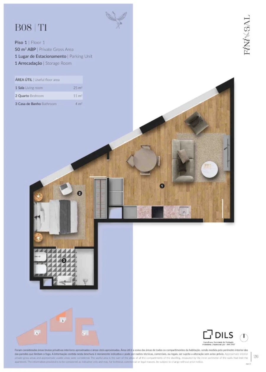 Apartamento T1 para Venda em Santa Maria do Castelo e Santiago e Santa Susana Planta 1
