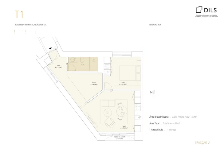 Apartamento T1 para Venda em Santa Maria do Castelo e Santiago e Santa Susana Planta 1
