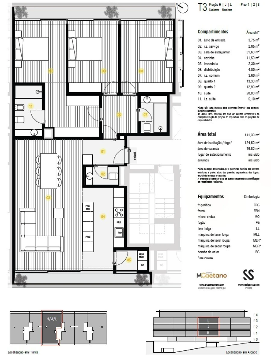 Apartamento T3 para Venda em Canidelo Planta 1