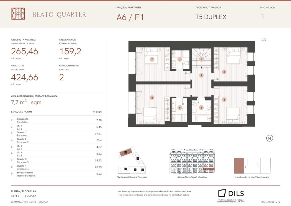 Apartamento T5 para Venda em Beato Planta 2