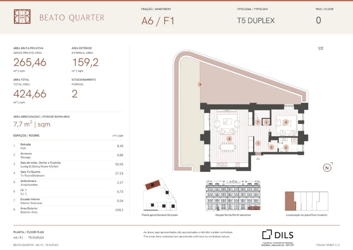 Apartamento T5 para Venda em Beato Planta 1