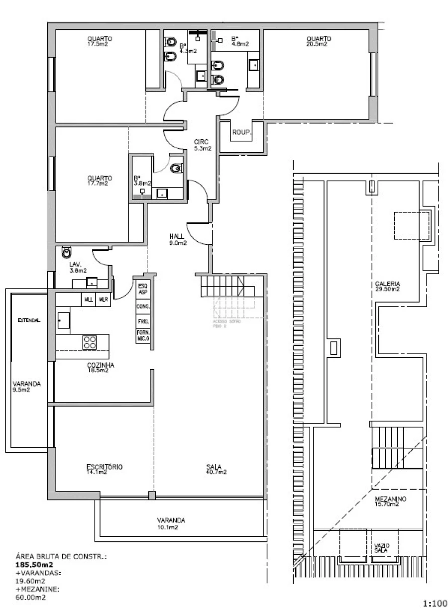 Apartamento T3 para Venda em Carcavelos e Parede Planta 1