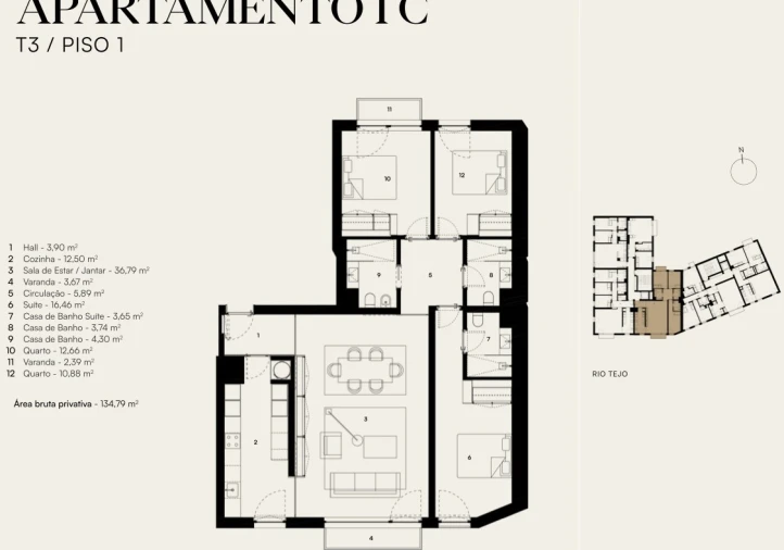 Apartamento T3 para Venda em Alcantara Planta 1