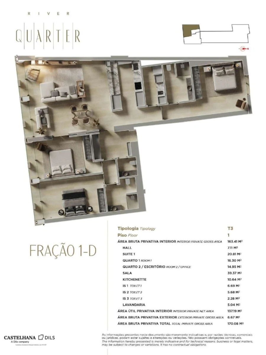 Apartamento T3 para Venda em Misericórdia Planta 1