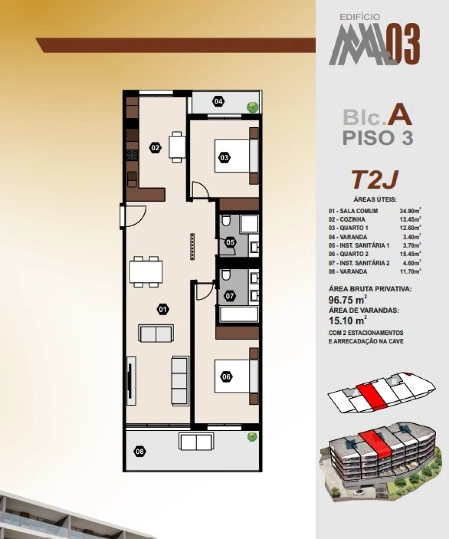 Apartamento T2 para Venda em Camara de Lobos Planta 1