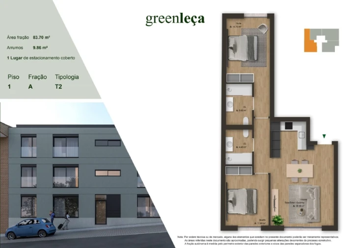 Apartamento T2 para Venda em Custóias, Leça do Balio e Guifões Planta 1