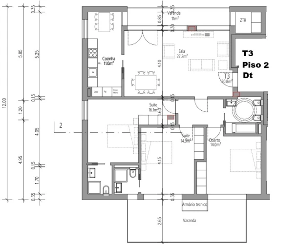 Apartamento T3 para Venda em Santa Clara e Castelo Viegas Planta 1