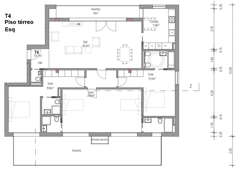 Apartamento T3 para Venda em Santa Clara e Castelo Viegas Planta 2