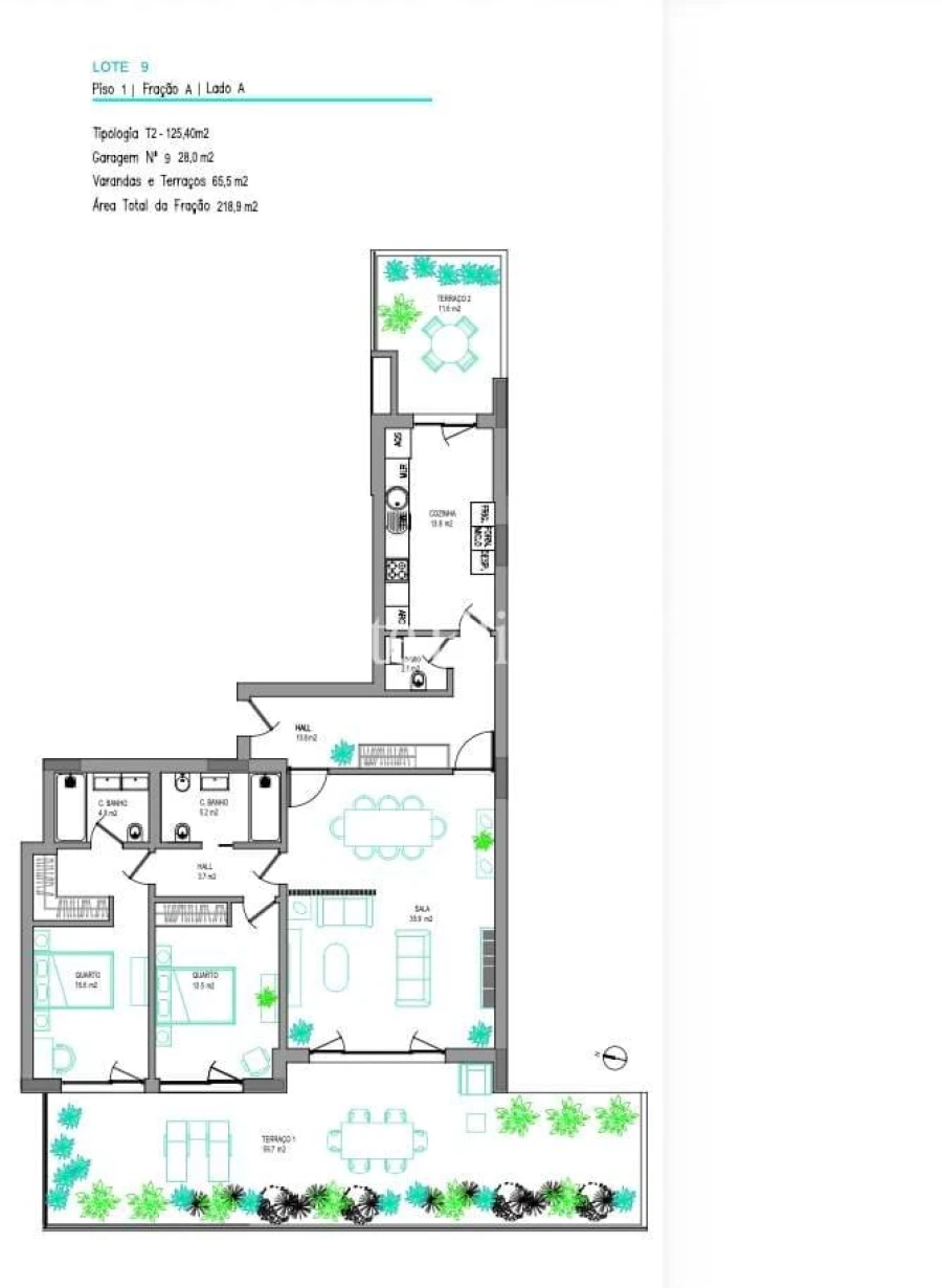 Apartamento T2 para Venda em Carcavelos e Parede Planta 1