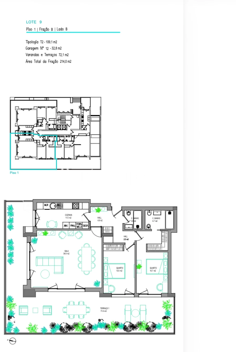 Apartamento T2 para Venda em Carcavelos e Parede Planta 1