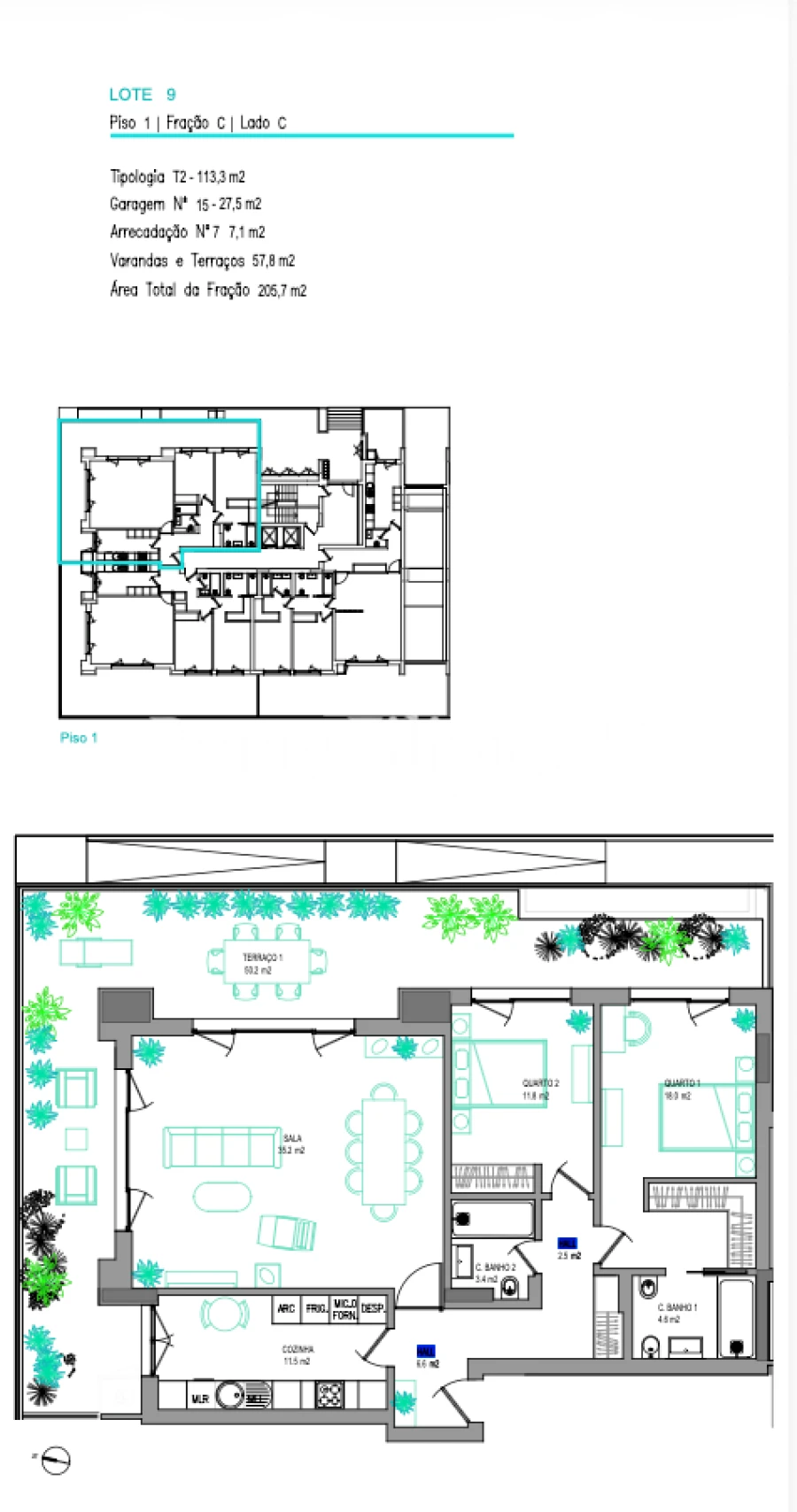 Apartamento T2 para Venda em Carcavelos e Parede Planta 1