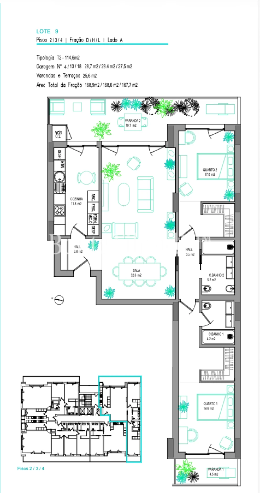 Apartamento T2 para Venda em Carcavelos e Parede Planta 1