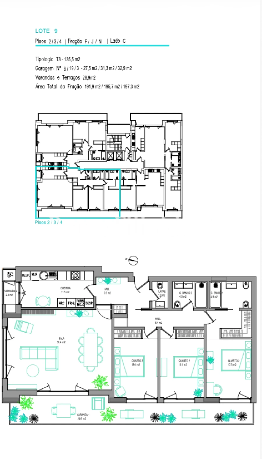 Apartamento T3 para Venda em Carcavelos e Parede Planta 1