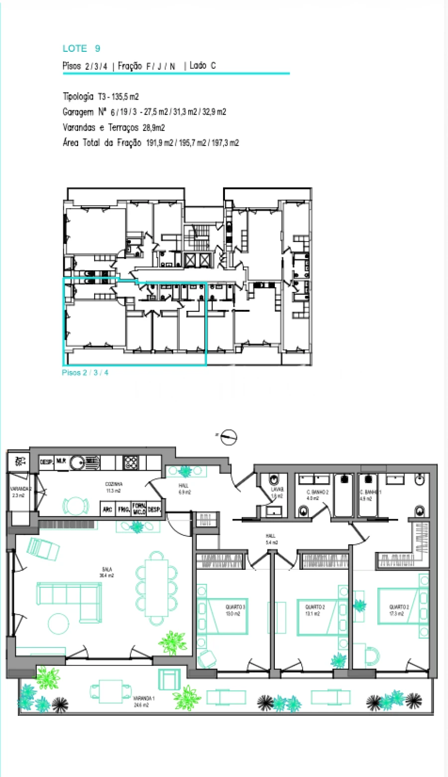 Apartamento T3 para Venda em Carcavelos e Parede Planta 1