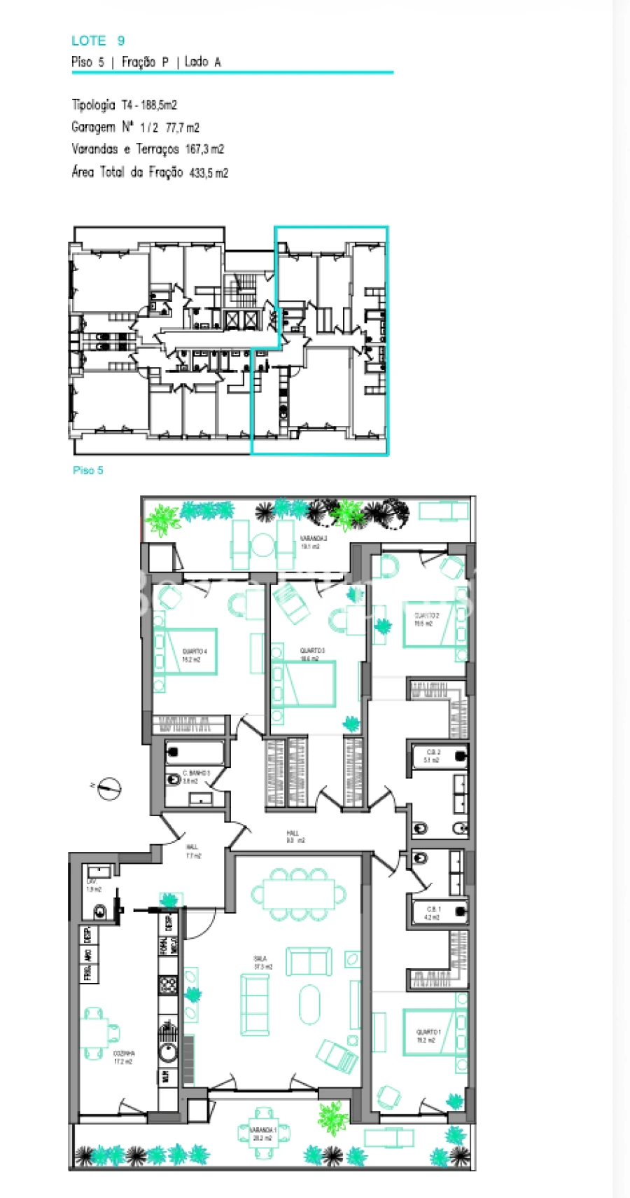 Apartamento T4 para Venda em Carcavelos e Parede Planta 1