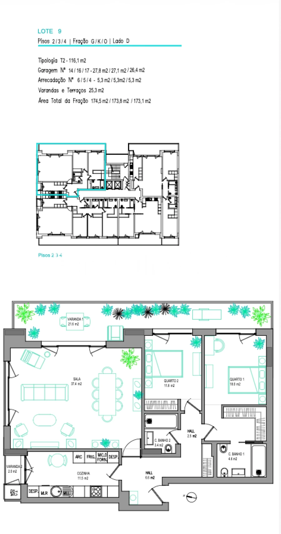 Apartamento T2 para Venda em Carcavelos e Parede Planta 1