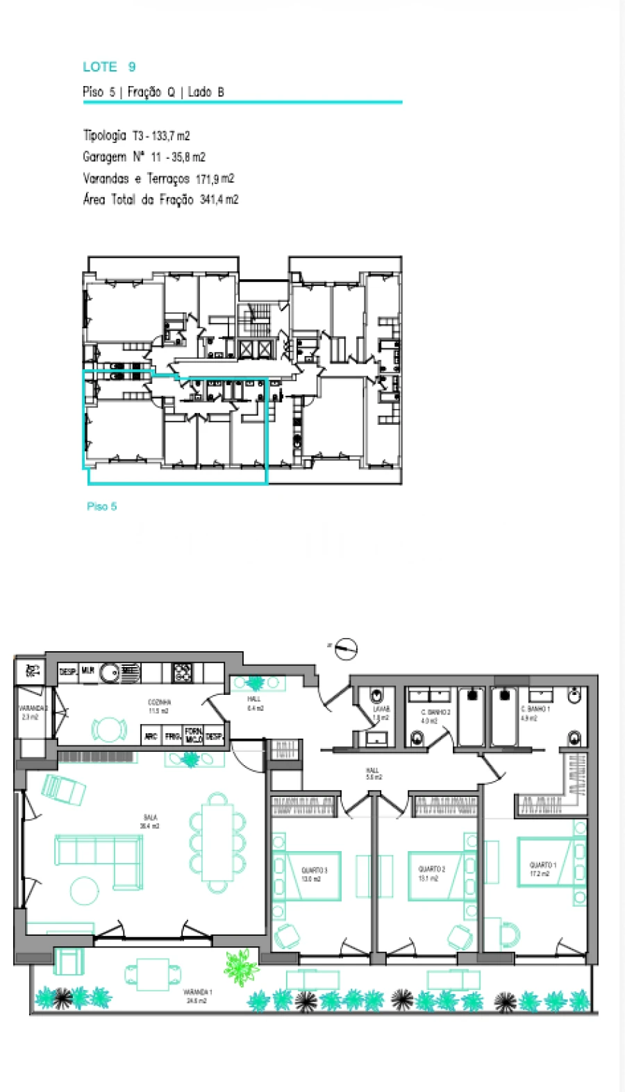 Apartamento T3 para Venda em Carcavelos e Parede Planta 1