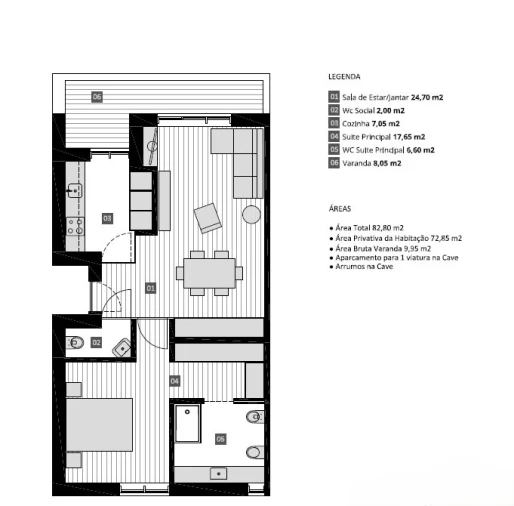 Apartamento T1 para Venda em Lordelo do Ouro e Massarelos Planta 1