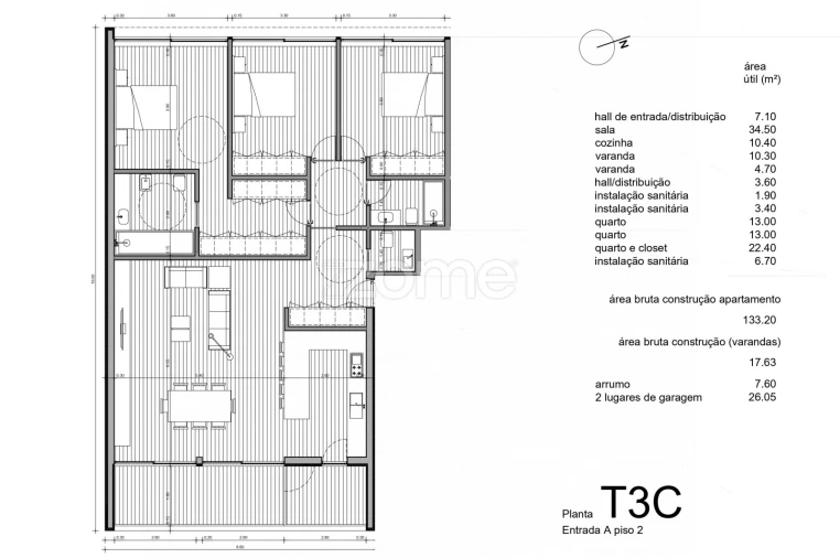 Apartamento T3 para Venda em Gondomar (São Cosme), Valbom e Jovim Planta 1
