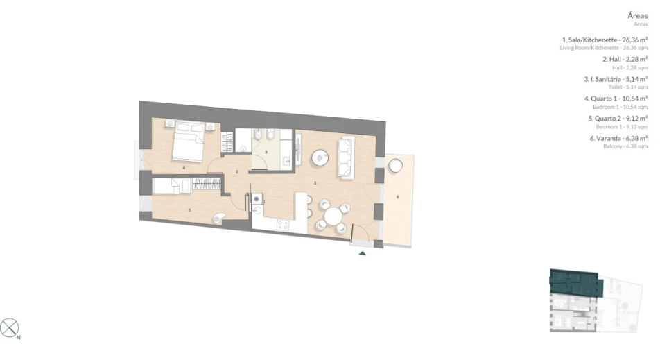 Apartamento T2 para Venda em Santo António Planta 1