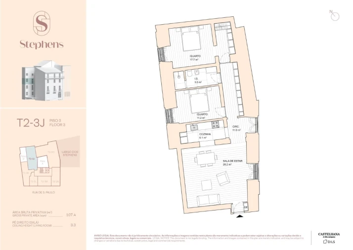 Apartamento T2 para Venda em Misericórdia Planta 1