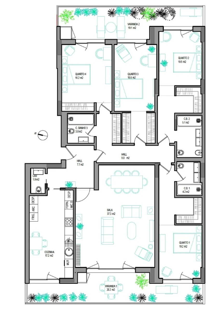Apartamento T4 para Venda em Carcavelos e Parede Planta 1