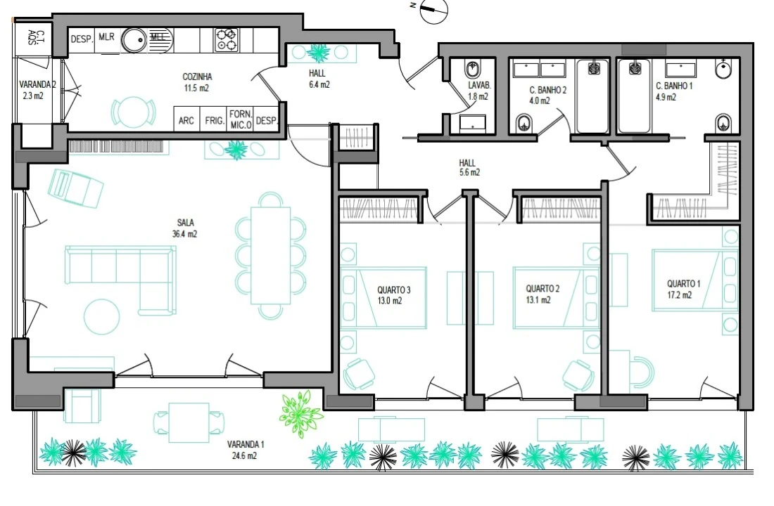 Apartamento T3 para Venda em Carcavelos e Parede Planta 2