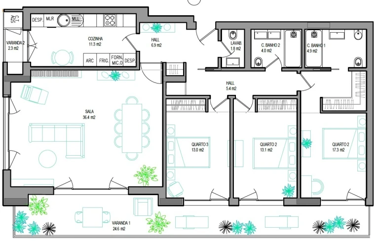 Apartamento T3 para Venda em Carcavelos e Parede Planta 1
