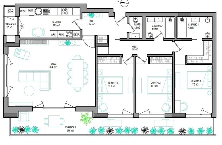 Apartamento T3 para Venda em Carcavelos e Parede Planta 2
