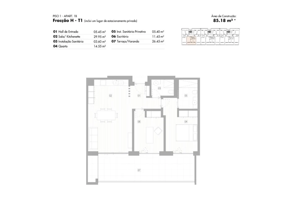 Apartamento T1 para Venda em Lagos (São Sebastião e Santa Maria) Planta 2