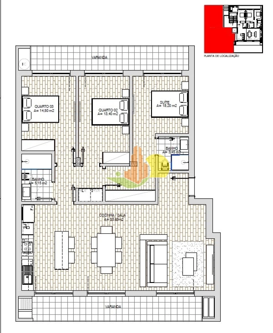 Apartamento T3 para Venda em Tavarede Planta 1