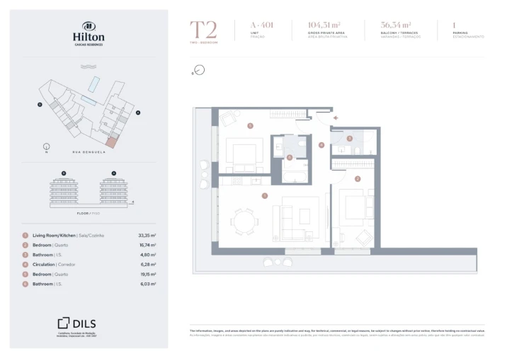 Apartamento T2 para Venda em Carcavelos e Parede Planta 1
