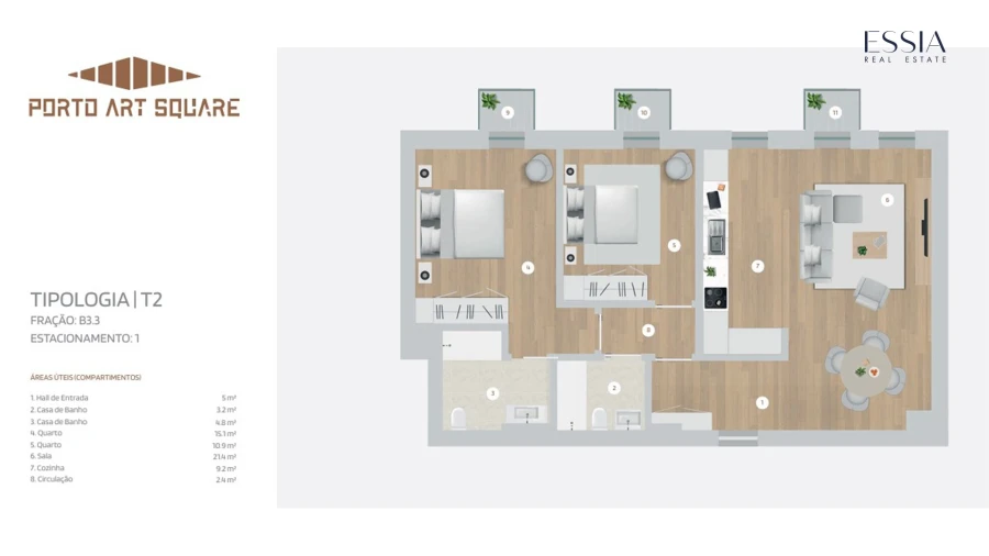 Apartamento T2 para Venda em Cedofeita, Santo Ildefonso, Sé, Miragaia, São Nicolau e Vitória Planta 1