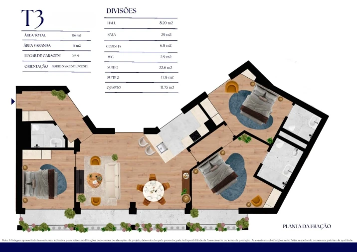 Apartamento T3 para Venda em Bonfim Planta 1