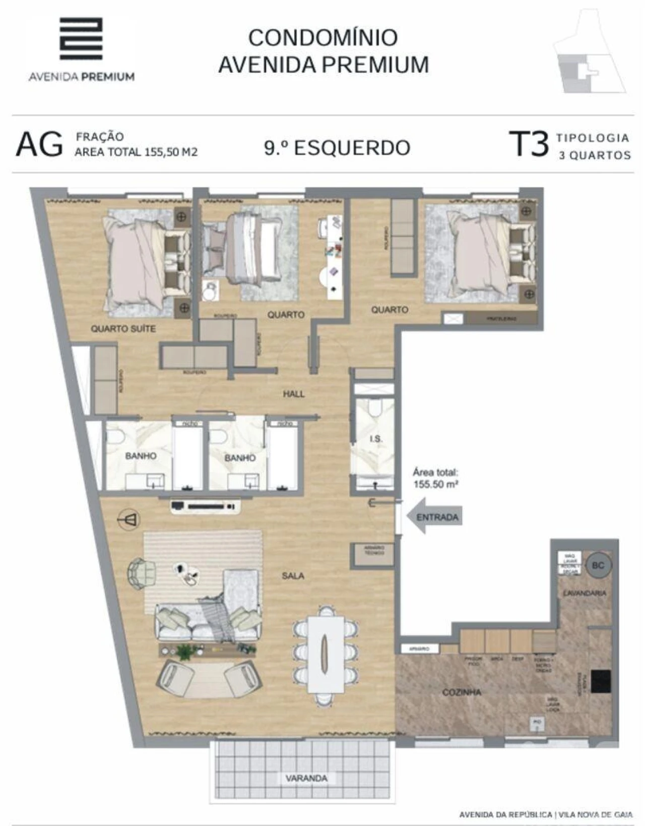 Apartamento T3 para Venda em Mafamude e Vilar do Paraíso Foto 30