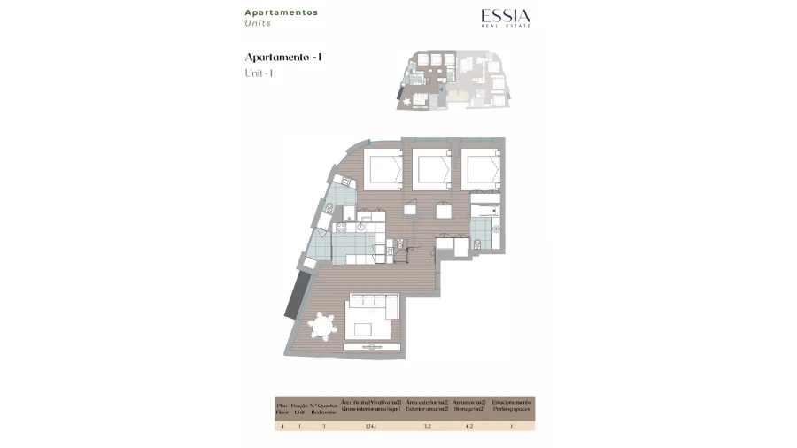 Apartamento T3 para Venda em Mafamude e Vilar do Paraíso Planta 1