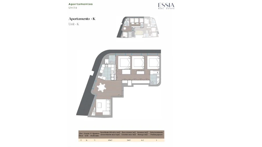 Apartamento T3 para Venda em Mafamude e Vilar do Paraíso Planta 1