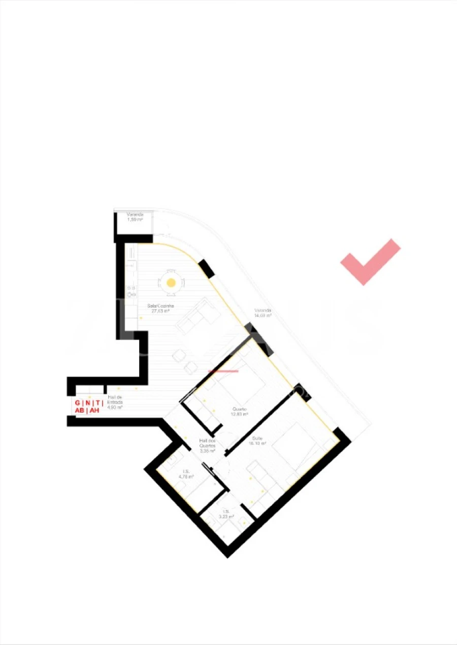 Apartamento T2 para Venda em Glória e Vera Cruz Planta 1