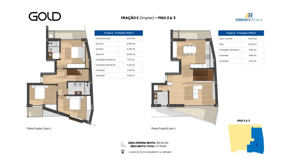 Apartamento T3 para Venda em Glória e Vera Cruz Planta 1