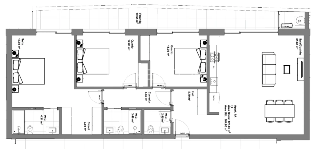 Apartamento T3 para Venda em Glória e Vera Cruz Planta 1