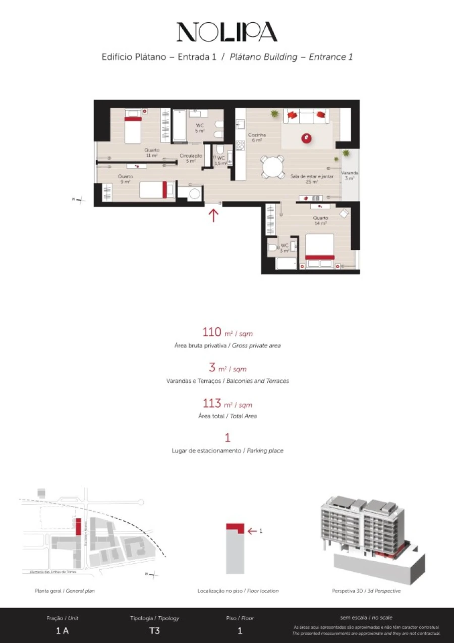 Apartamento T3 para Venda em Lumiar Planta 1